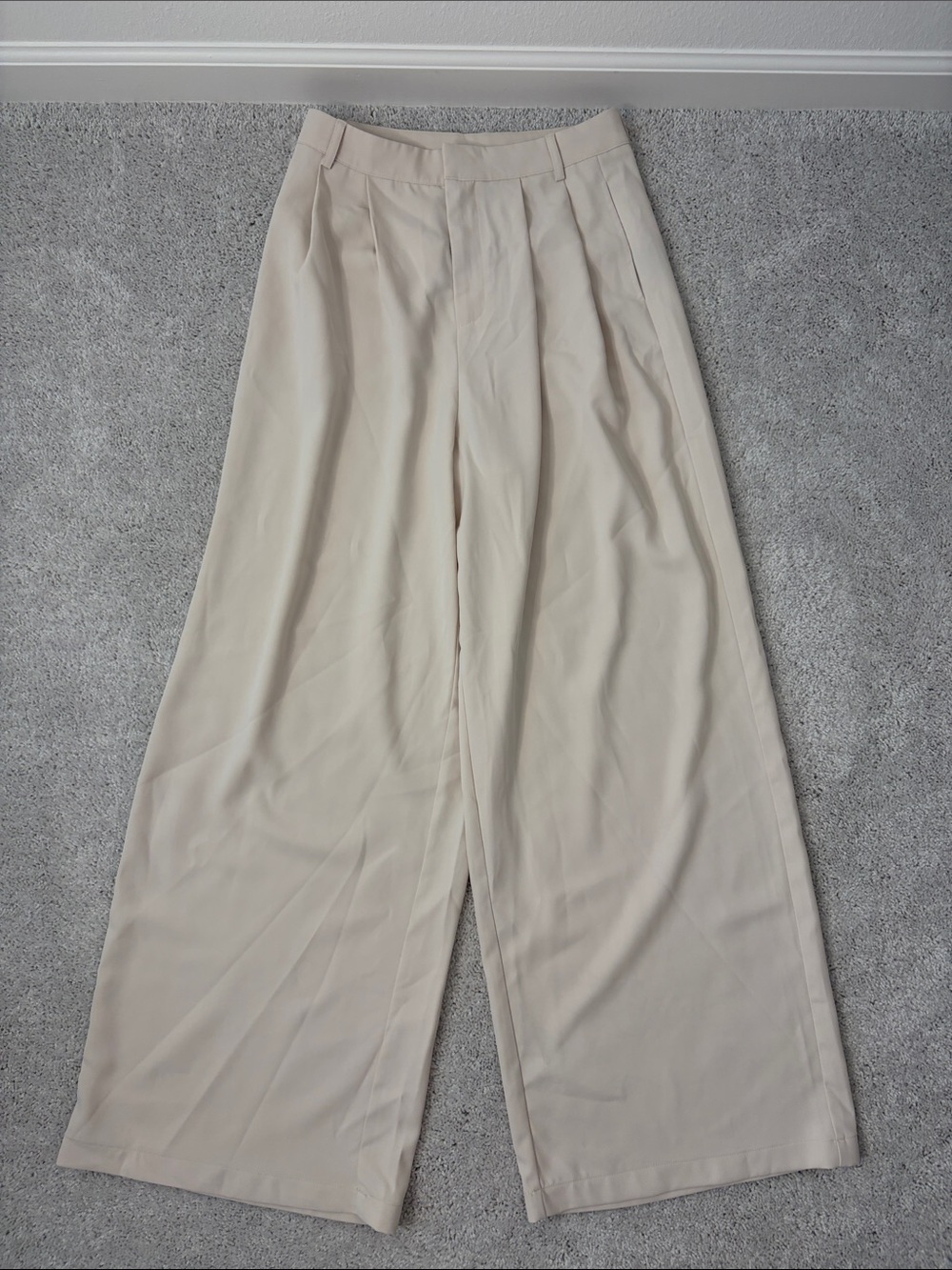Vici Cream Wide-Leg Pleated High-Rise Pants